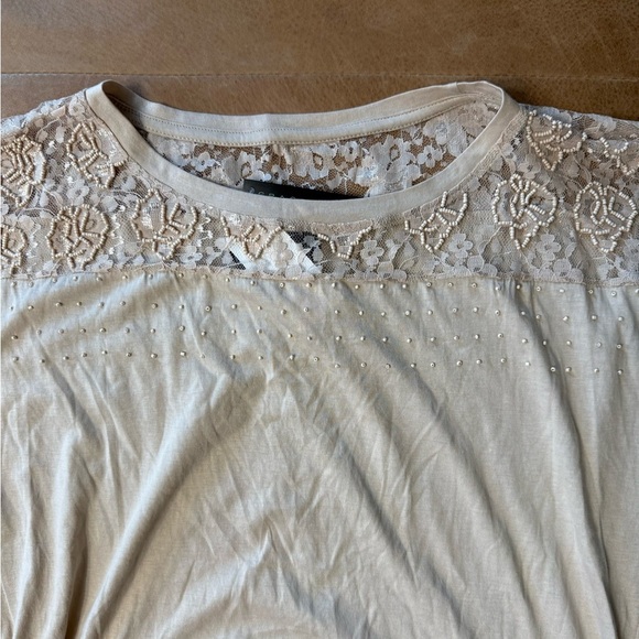 Grace Elements NWT Lace Beaded Top Tan Women’s Size Large - Picture 2 of 6